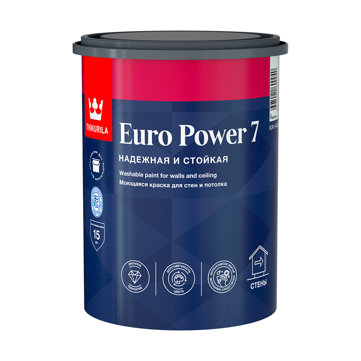 Краска "euro power-7"  база с  0,9 л (1/6) моющаяся для стен и потолков "тиккурила"