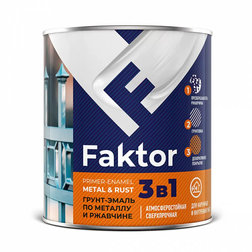 FAKTOR Грунт-эмаль по металлу и ржавчине 3 в 1 органоразбавляемая черная (1,9кг)