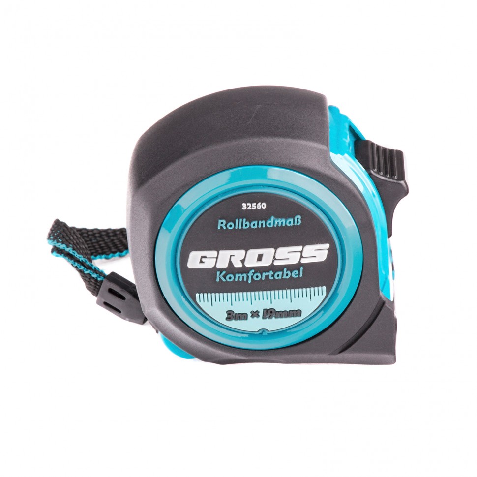 Рулетка Komfortabel 3 м х 19 мм, обрезиненный корпус Gross (32560)
