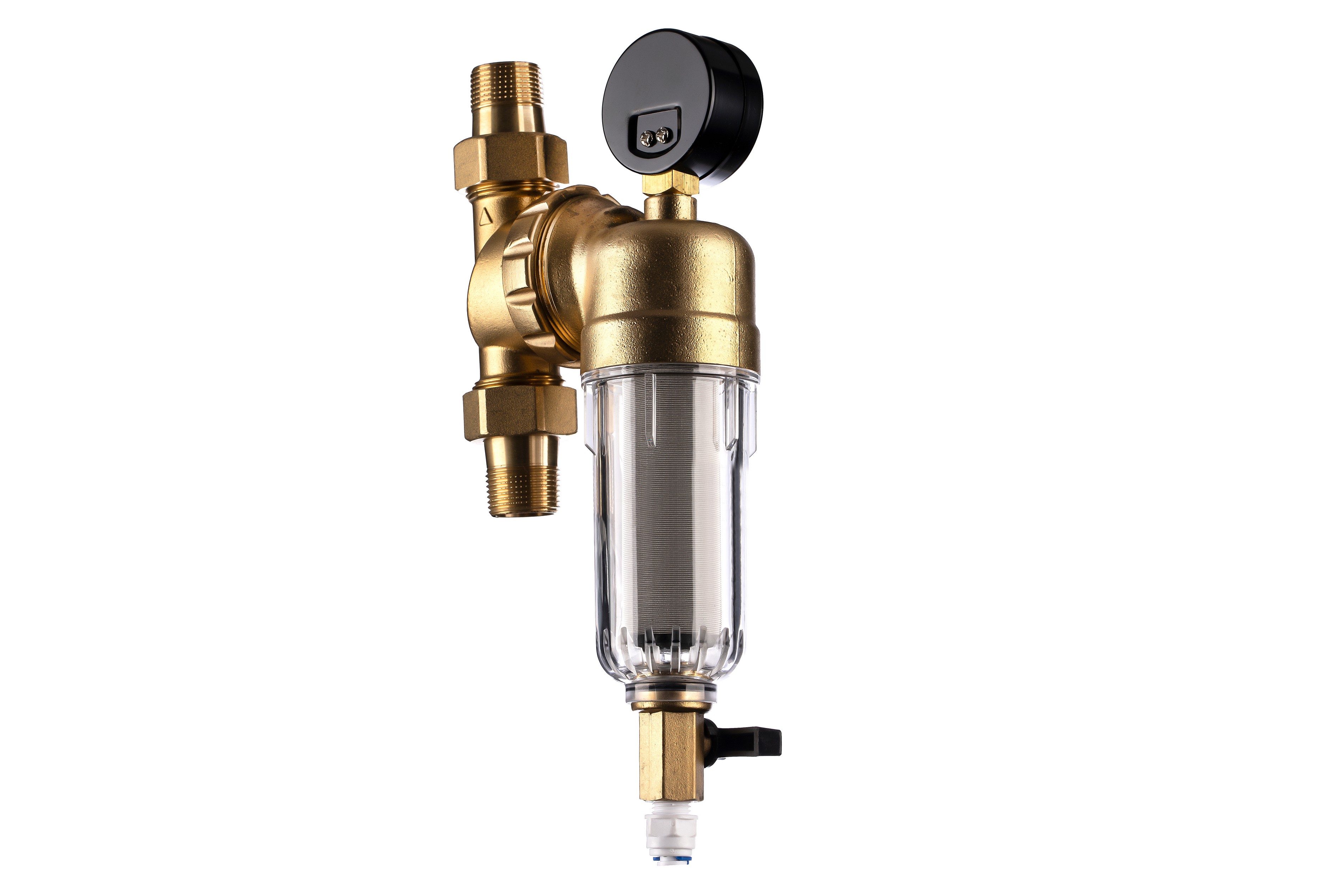 Фильтр магистральный промывной Гейзер Бастион 3/4 для ХВС с поворотным механизмом и манометром