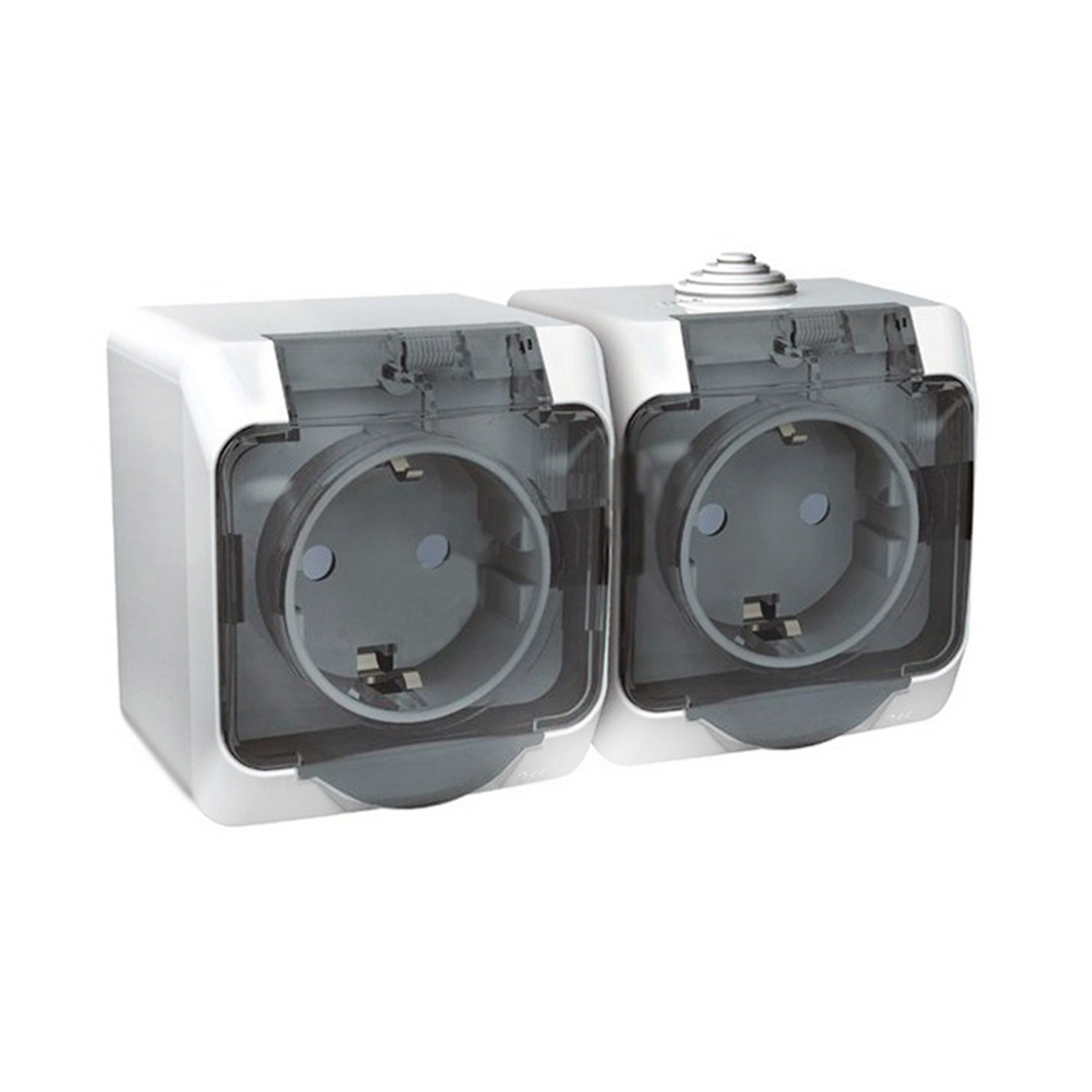 Розетка открыт. уст. "этюд" 2-х местн. с заземл, с шторками, с крышкой 16а, белый(1/7/42)"schneider"