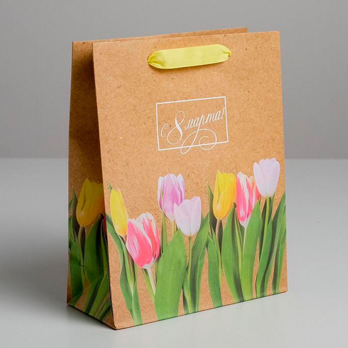 Пакет подарочный крафтовый "цветочная вереница" 18*23*8 см (1/6/300) "дарите счастье" 3639960