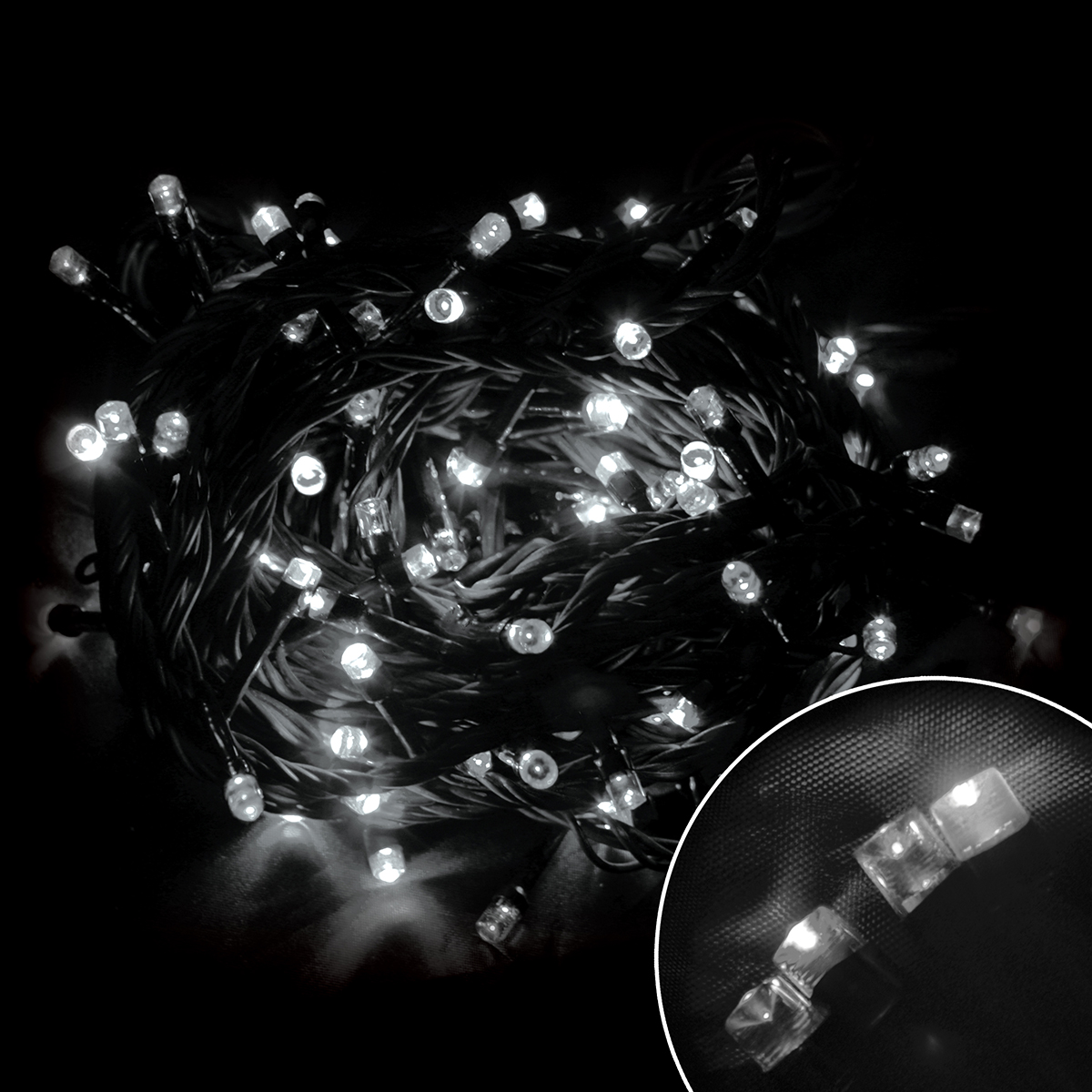 Электрогирлянда светодиодная 10 м, 8 реж., белая (1/24)  led160-10-w "волшебная страна"