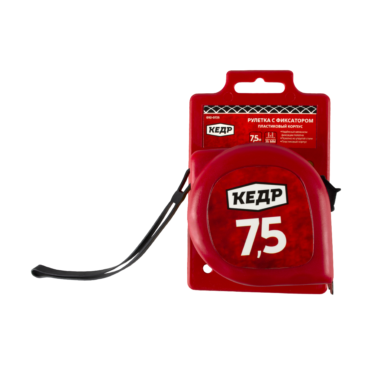 Рулетка с фиксатором, пласт. корпус  7,5 м/25 мм (1/6/72) "кедр"  092-0725