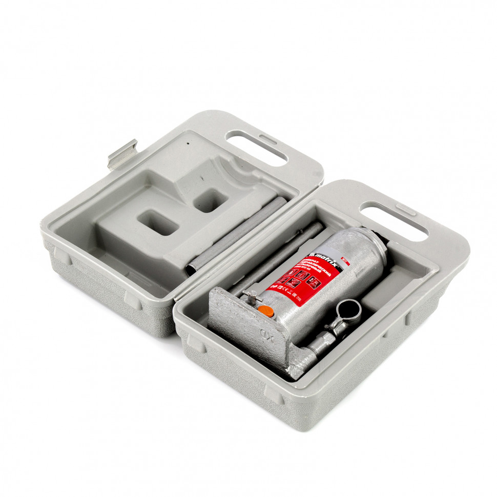 Домкрат гидравлический бутылочный, 6 т, h подъема 216-413 мм, в пластиковом кейсе Matrix (50777)