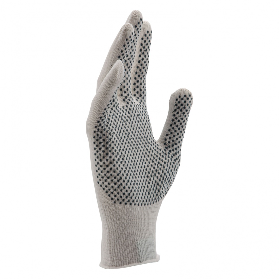 Перчатки Нейлон, ПВХ точка, 13 класс, белые, L (67825)