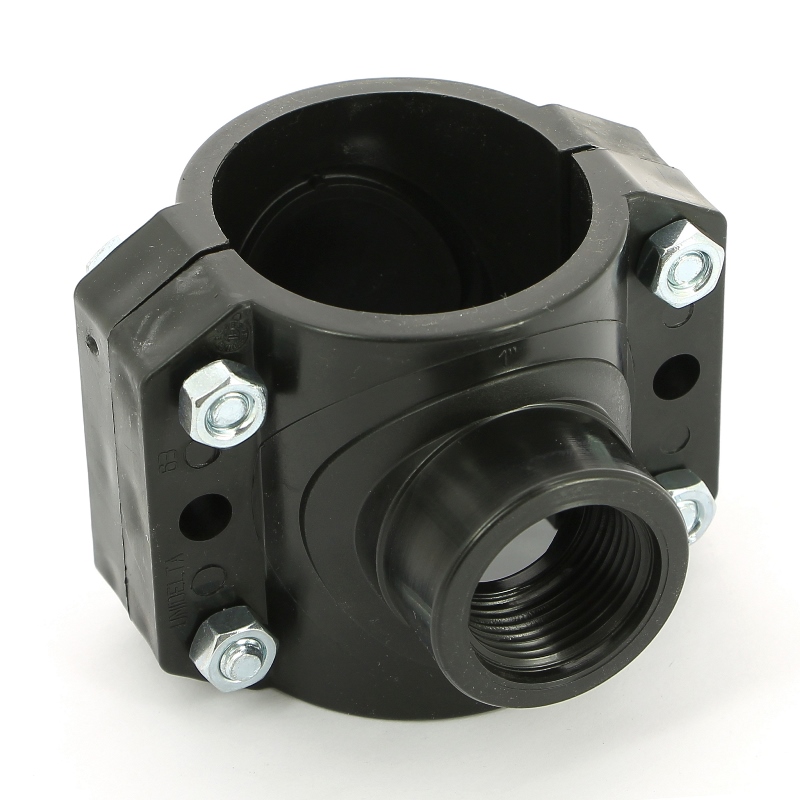 Врезка монтажная седельная 63 x 1" ВР, 4 болта, для водопроводных труб ПНД UNIDELTA