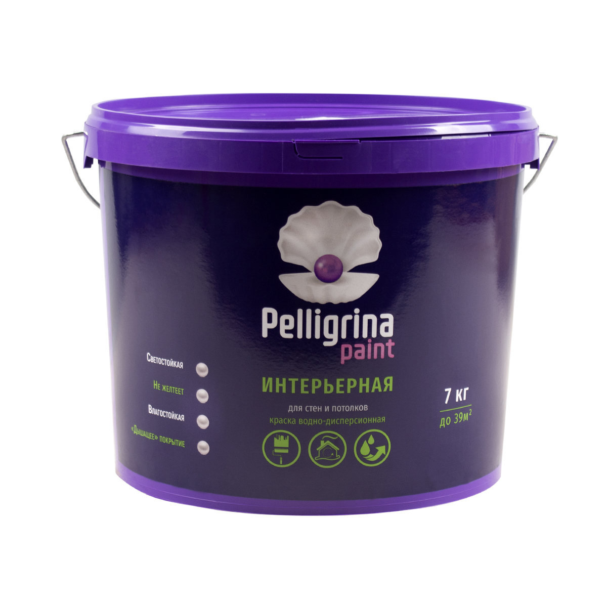 Краска акрил. интерьерная влагостойкая белоснежная  7 кг (1) "pelligrina paint"
