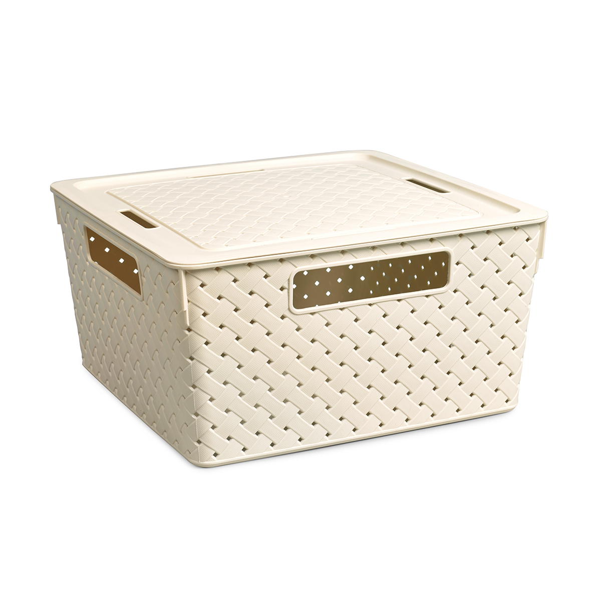 Корзина для хранения с крышкой "береста" 11 л  29*29*15,1 см (слоновая кость) (1/17) "виолет"