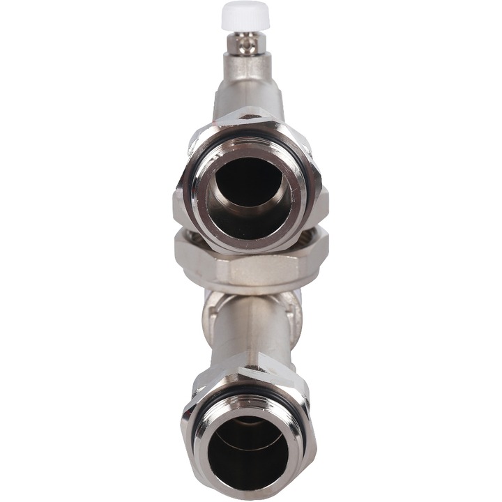 Смесительный узел STOUT 1" с ЖК термометром и термостатическим клапаном, без насоса, никелированный