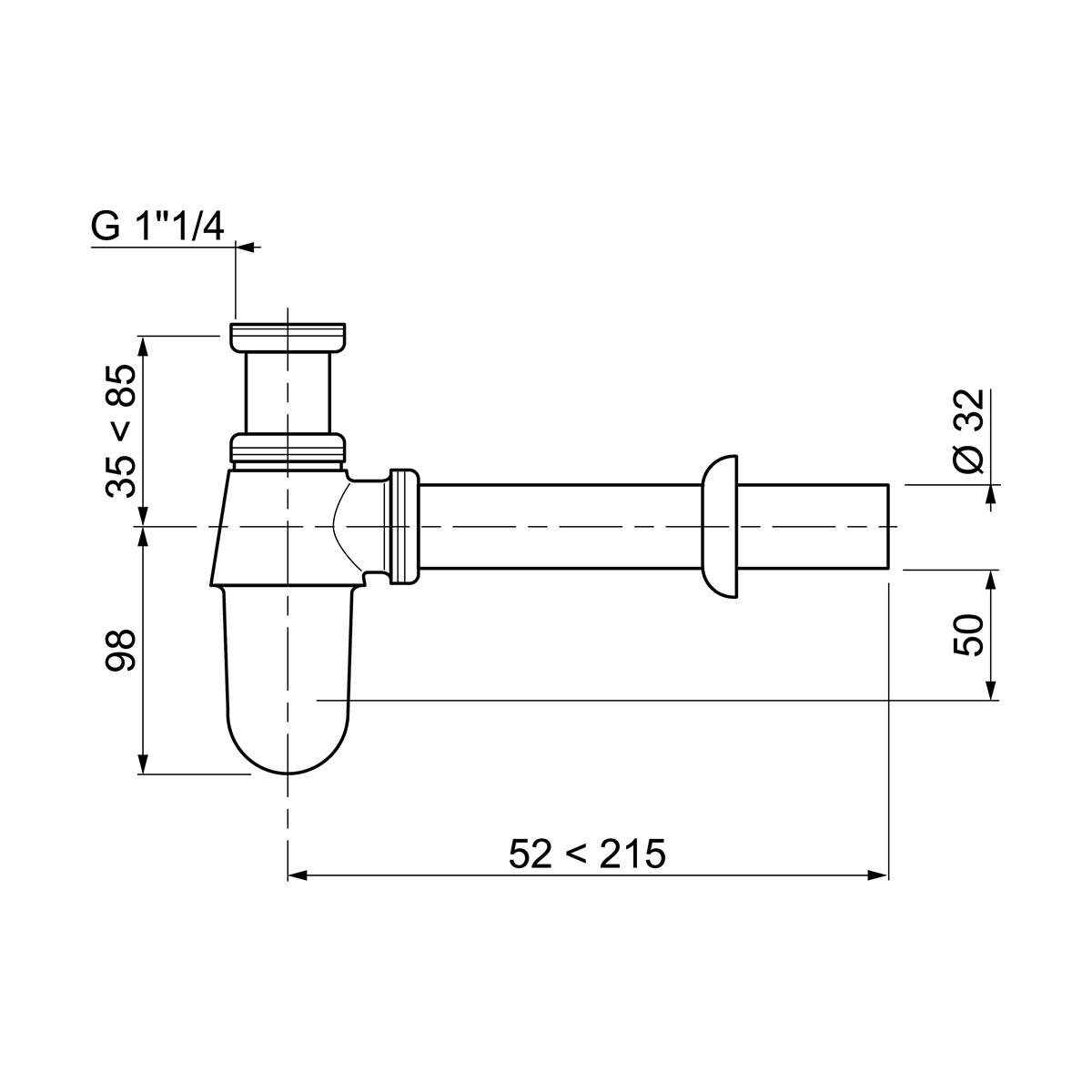 Сифон "classic" без выпуска 1 1/4" х 32 мм латунный (хром) (1/32) "wirquin"