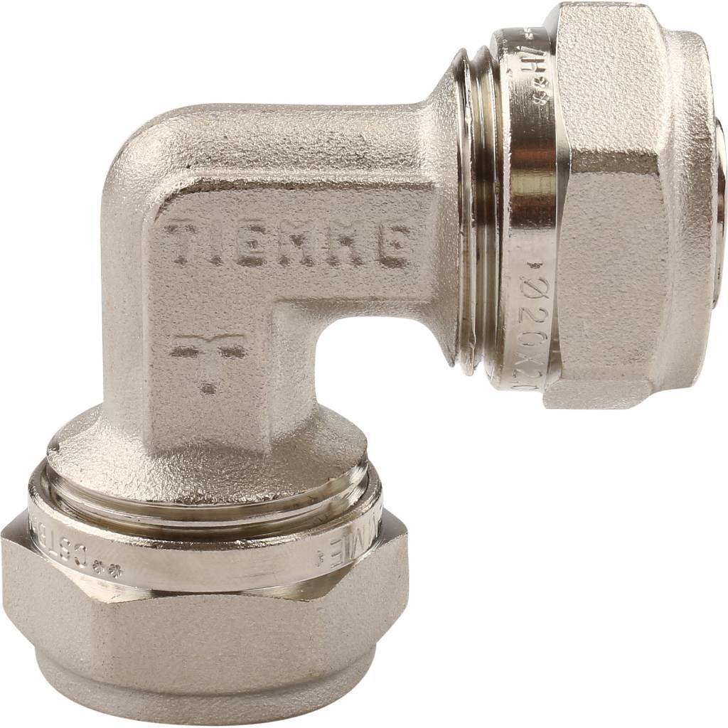 Угол 90° равнопроходной 20 х 20 мм. под обжим TIEMME для металлопластиковых труб