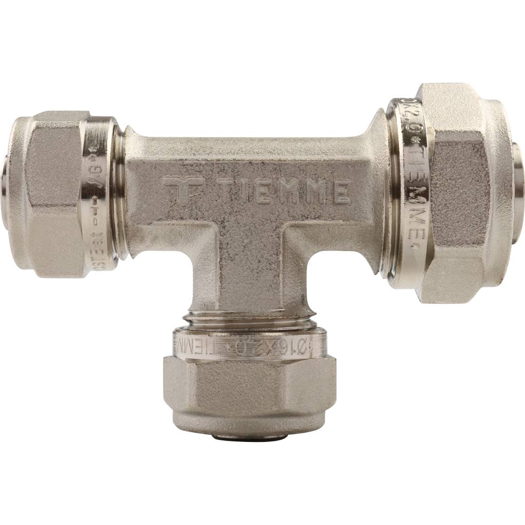 Тройник редукционный 20 x 16 x 16 под обжим TIEMME для металлопластиковых труб