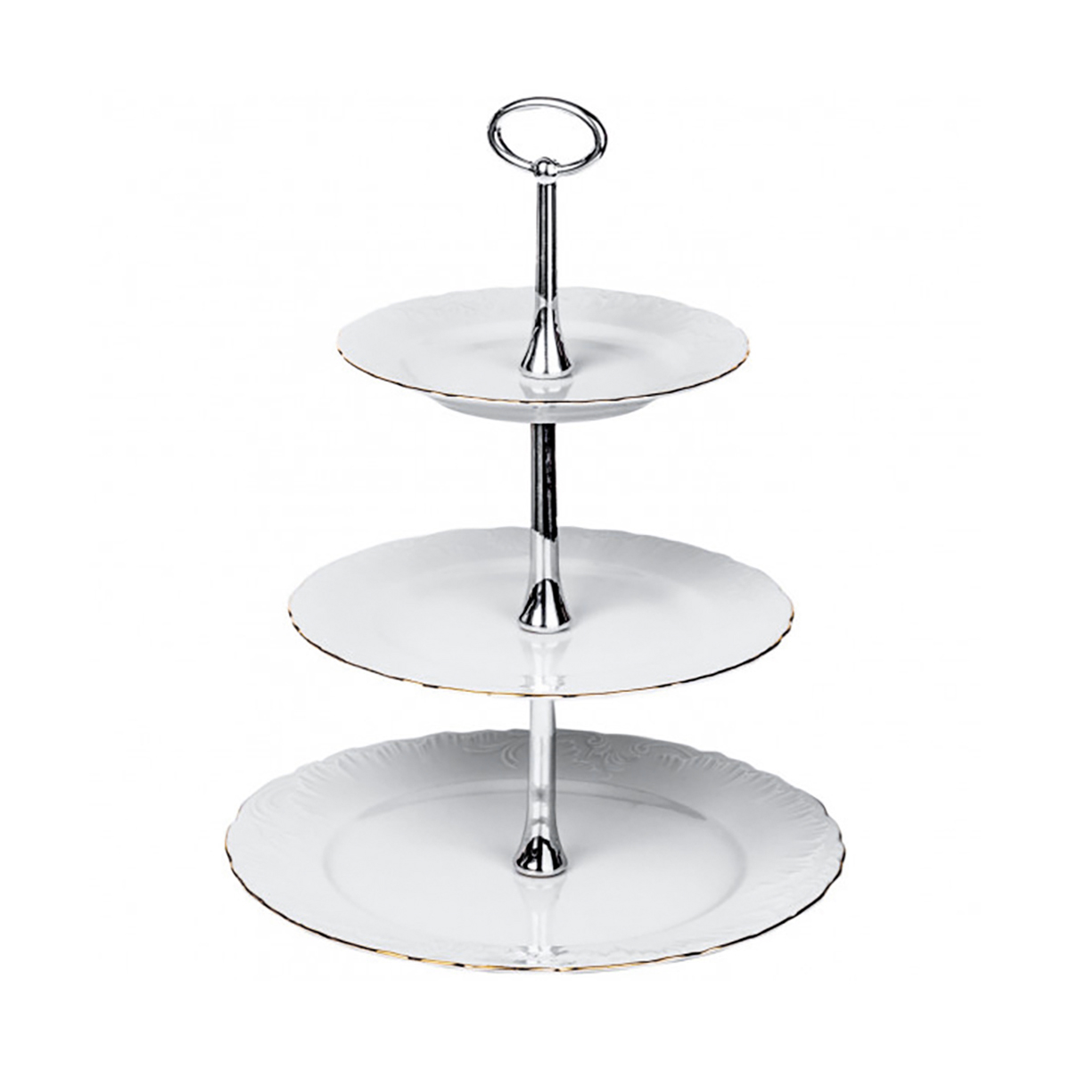 Блюдо 3-х ярусное "rococo" золотая кайма 26/21/17 (1/6) "cmielow" omdz21-рококо-62