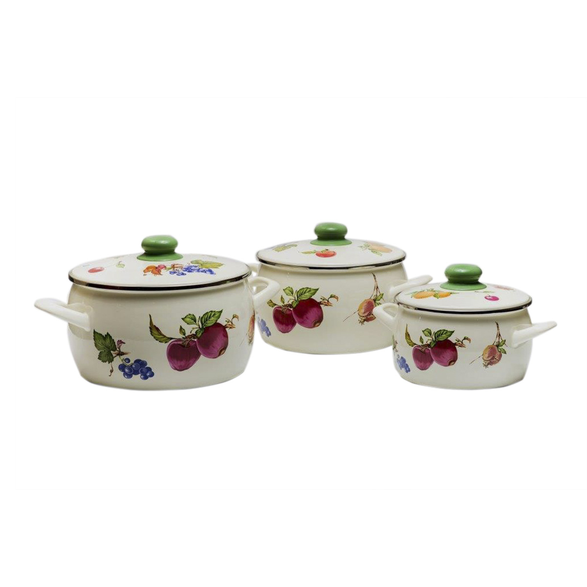 Набор кастрюль эмалиров. "фрукты" (2,2 + 4 + 5,3 л) (1) "metrot"
