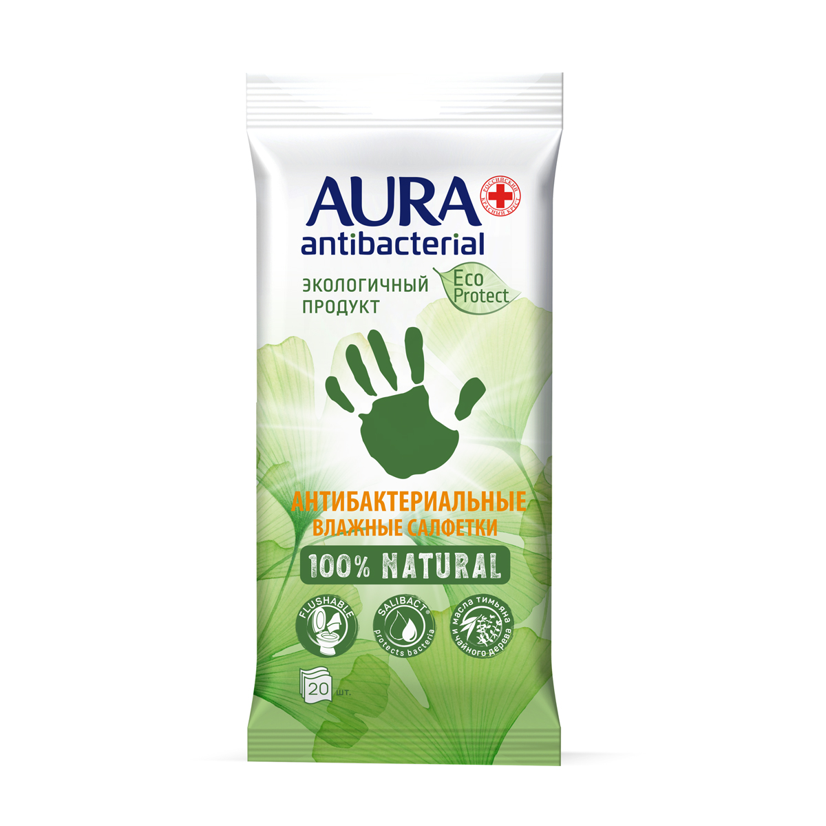 Салфетки влажные антибактер. "aura"  eco protect flushable упак. 20 шт.(48)