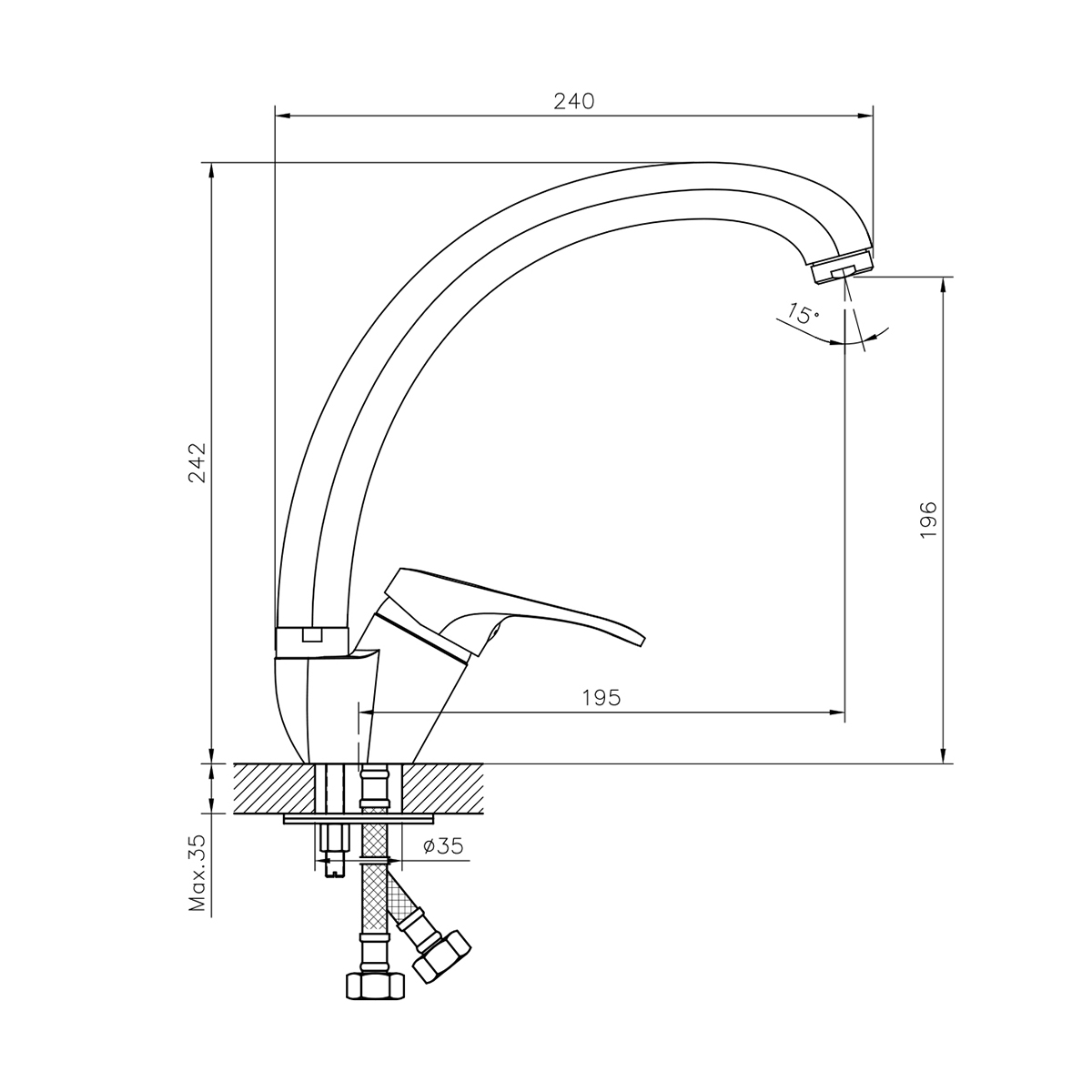 Смеситель для кухни dr21021 высокий поворотн. излив (1/12) "decoroom"