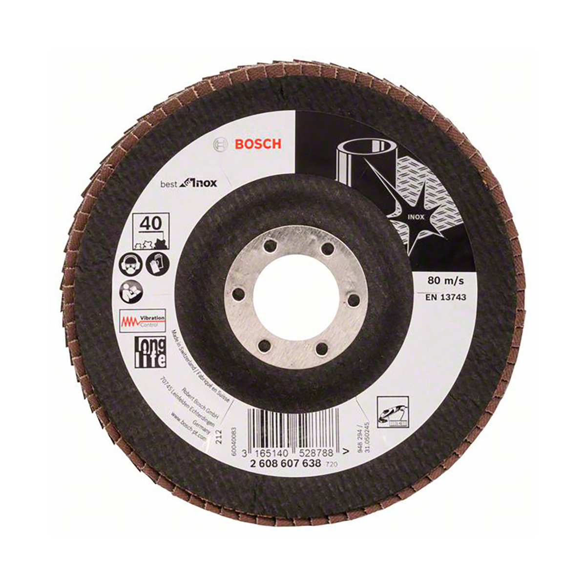 Круг лепестковый "best for inox" для ушм 125 х 22,2 мм, к40 (1) "bosch" 2608607638