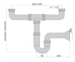 Сифон "U" для сдвоенной мойки с накидными гайками 1"1/2х40мм M0456 MIANO