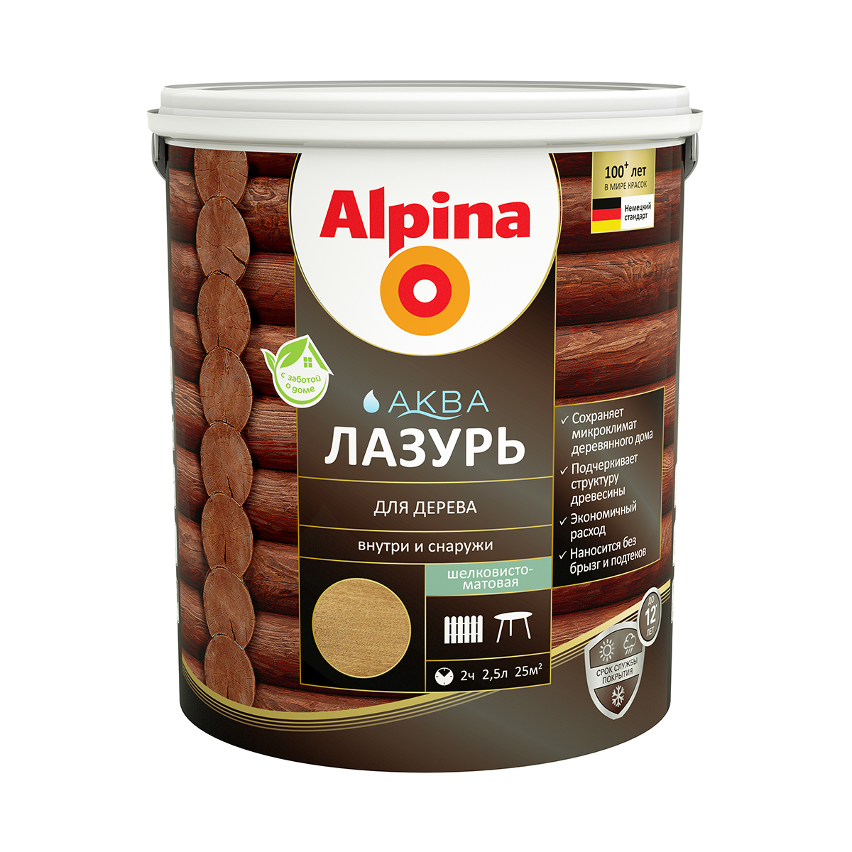 Лазурь деревозащитная "аква" орех  2,5 л (1/4) "alpina"