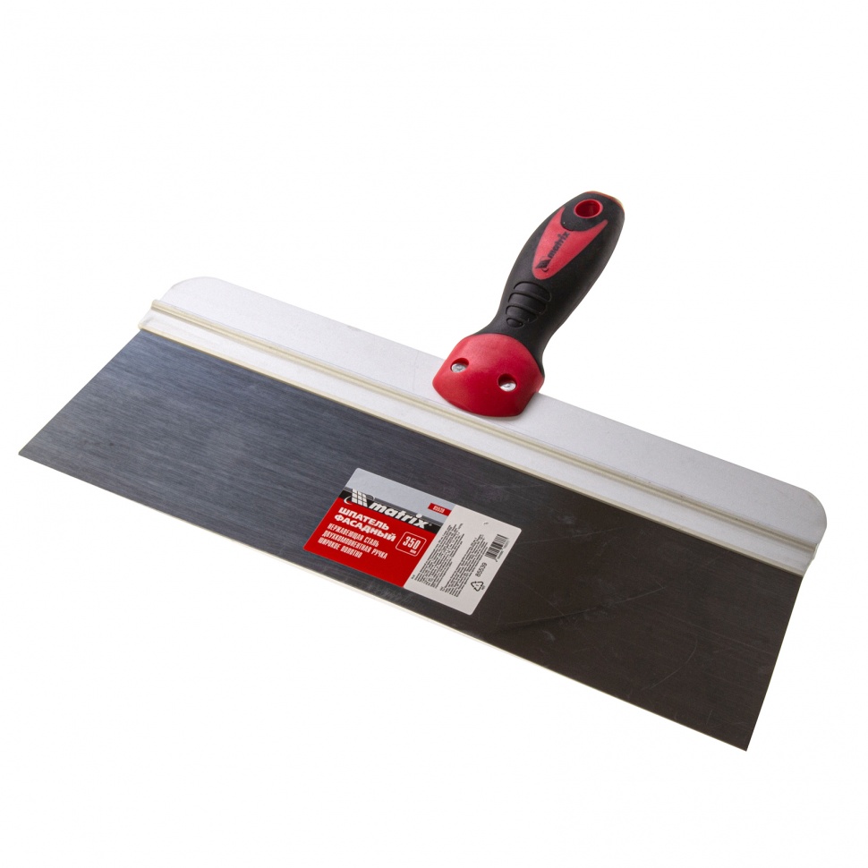 Шпатель фасадный из нержавеющей стали, 350 мм, двухкомпонентная ручка, широкое полотно Matrix (85539)