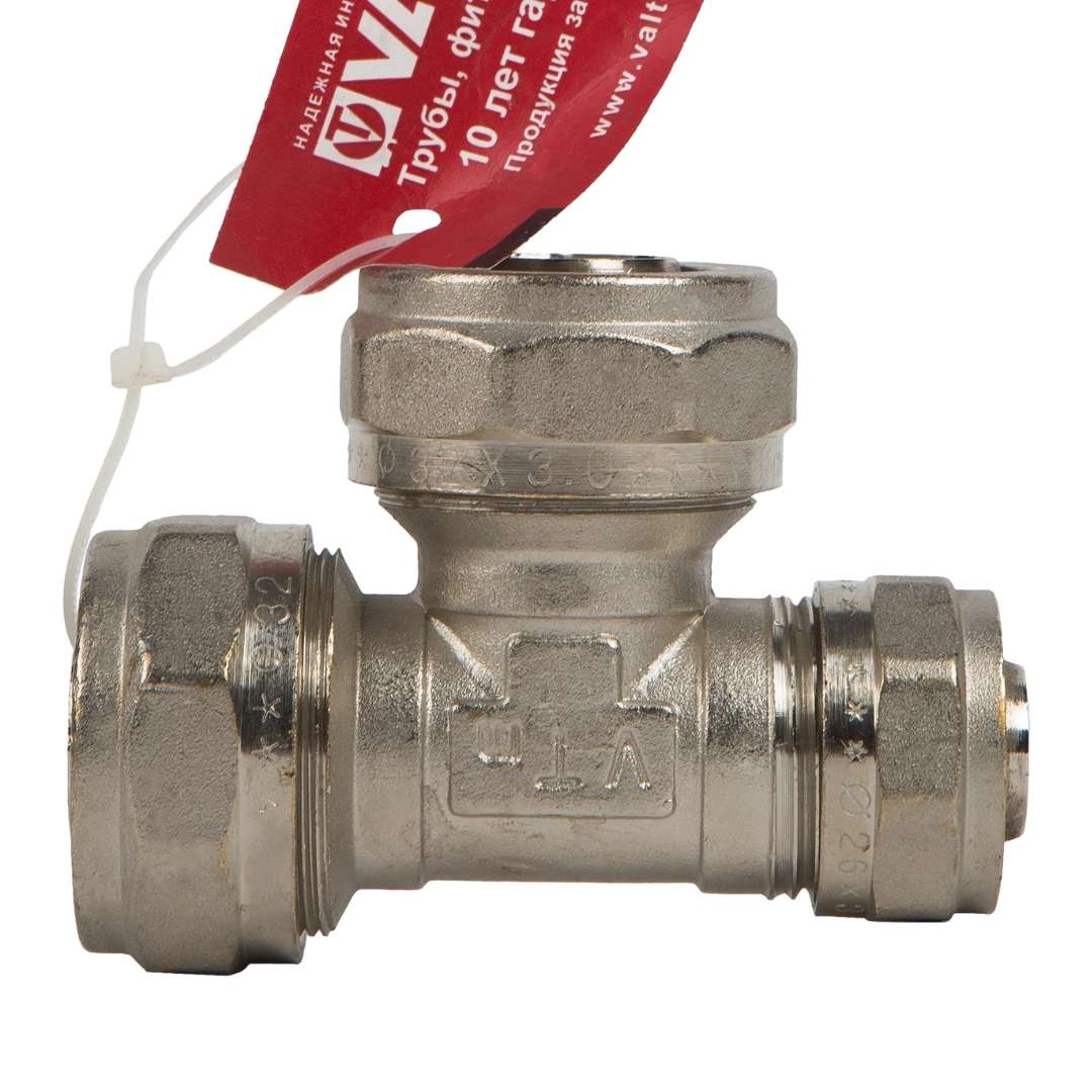 Тройник обжимной для металлополимерных труб 32 х 32 х 26 мм VALTEC