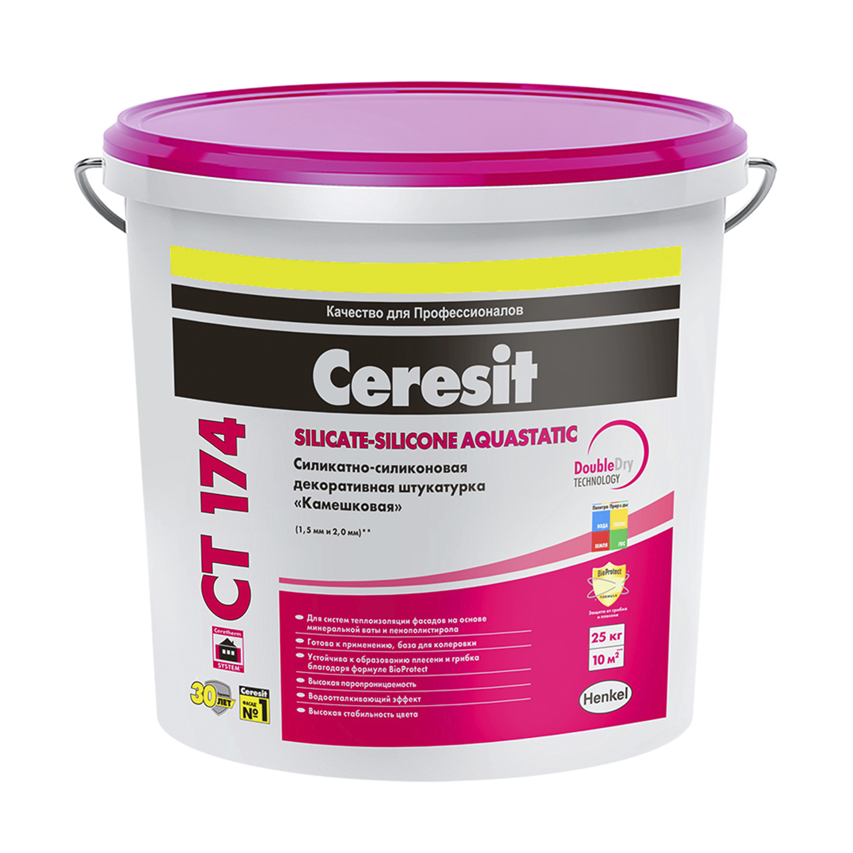 Штукатурка силикатно-силикон. "камешковая" 1,5 мм  ct 174 (база) 25 кг (1/24) "ceresit"
