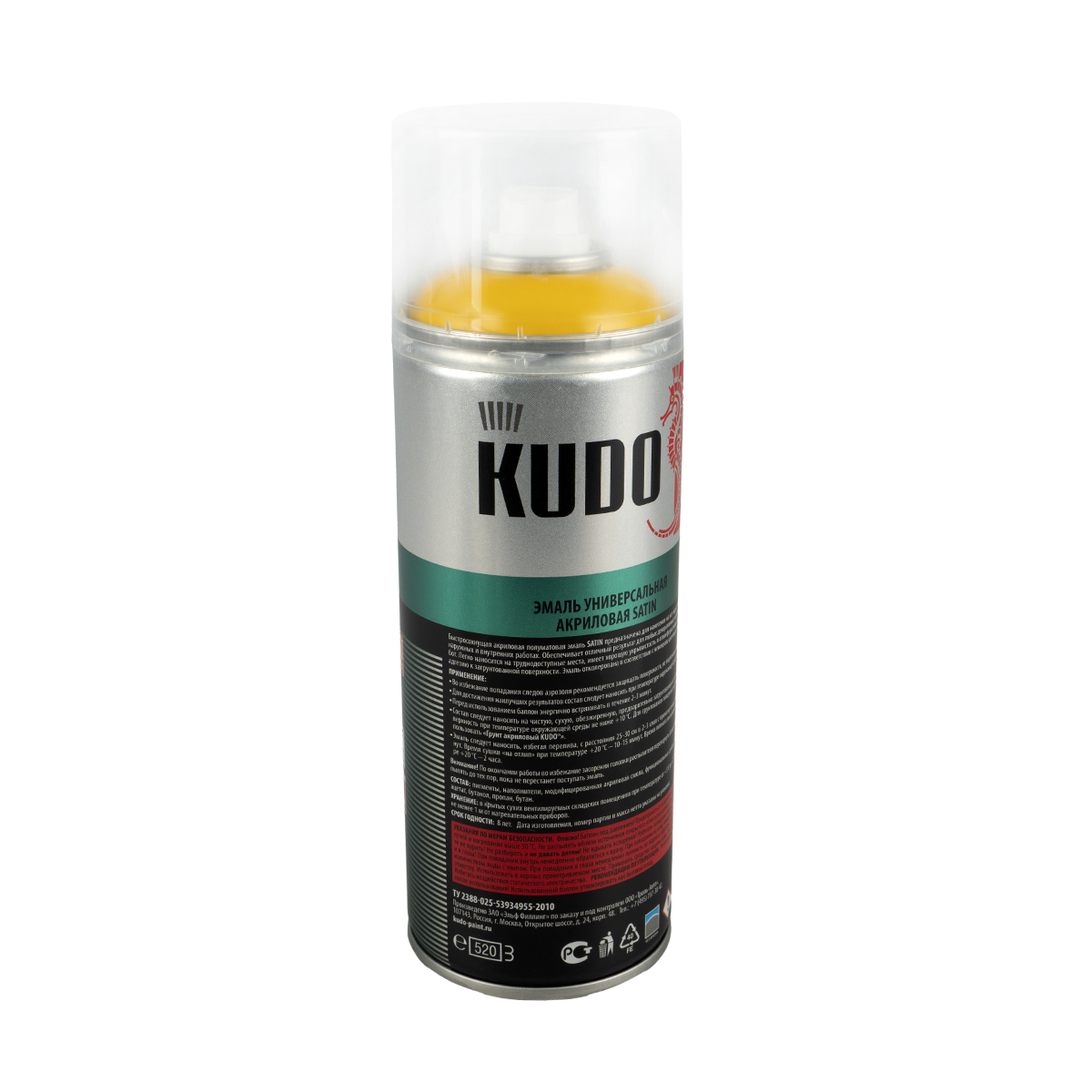Краска аэрозоль  акриловая сатин  ral 1023  ярко-желтая 520 мл (6) "kudo" ku-0a1023