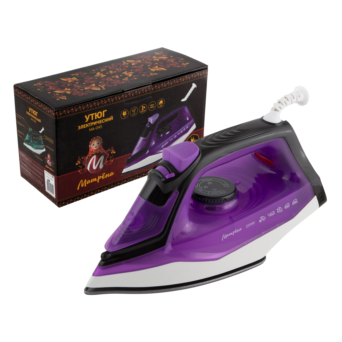 Утюг "матрёна" ma-045  2200 вт подошва тефлон. (1/10) фиолетовый