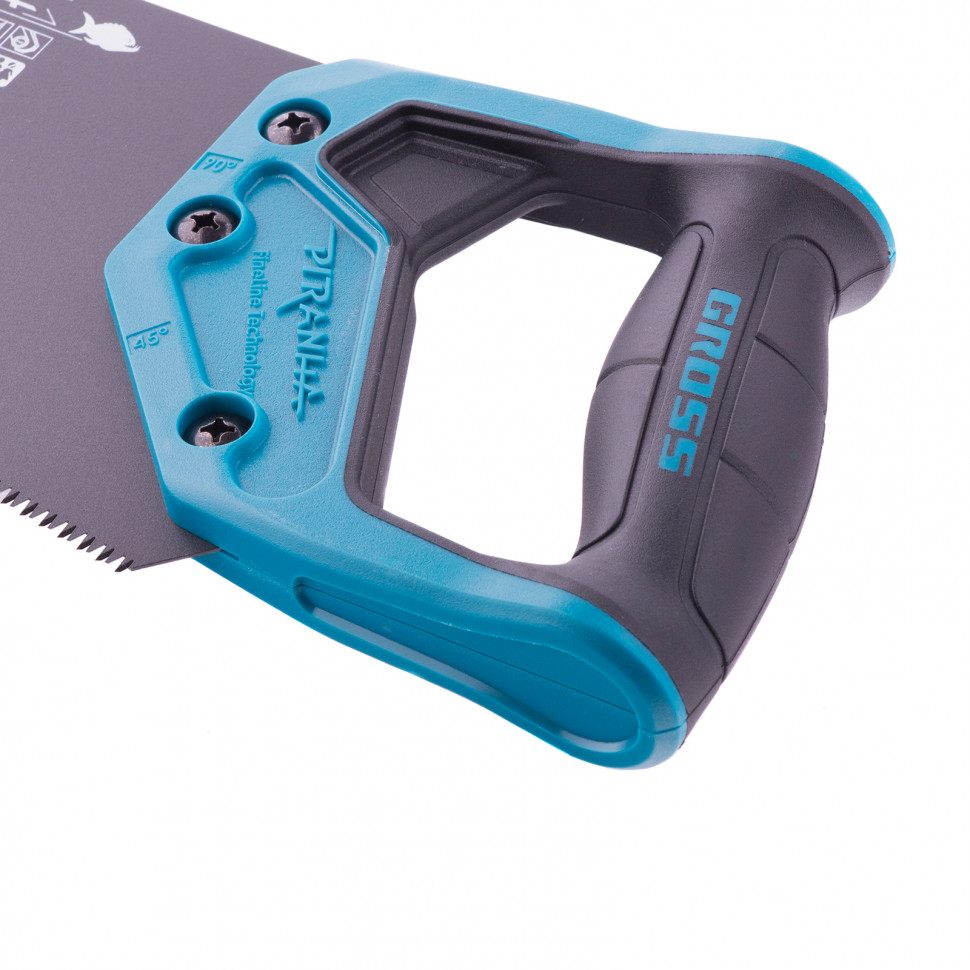 Ножовка по дереву "Piranha", 450 мм, 11-12 TPI, зуб-3D, каленый зуб, тефлоновое покрытие полотна, двухкомпонентная рукоятка Gross (24106)