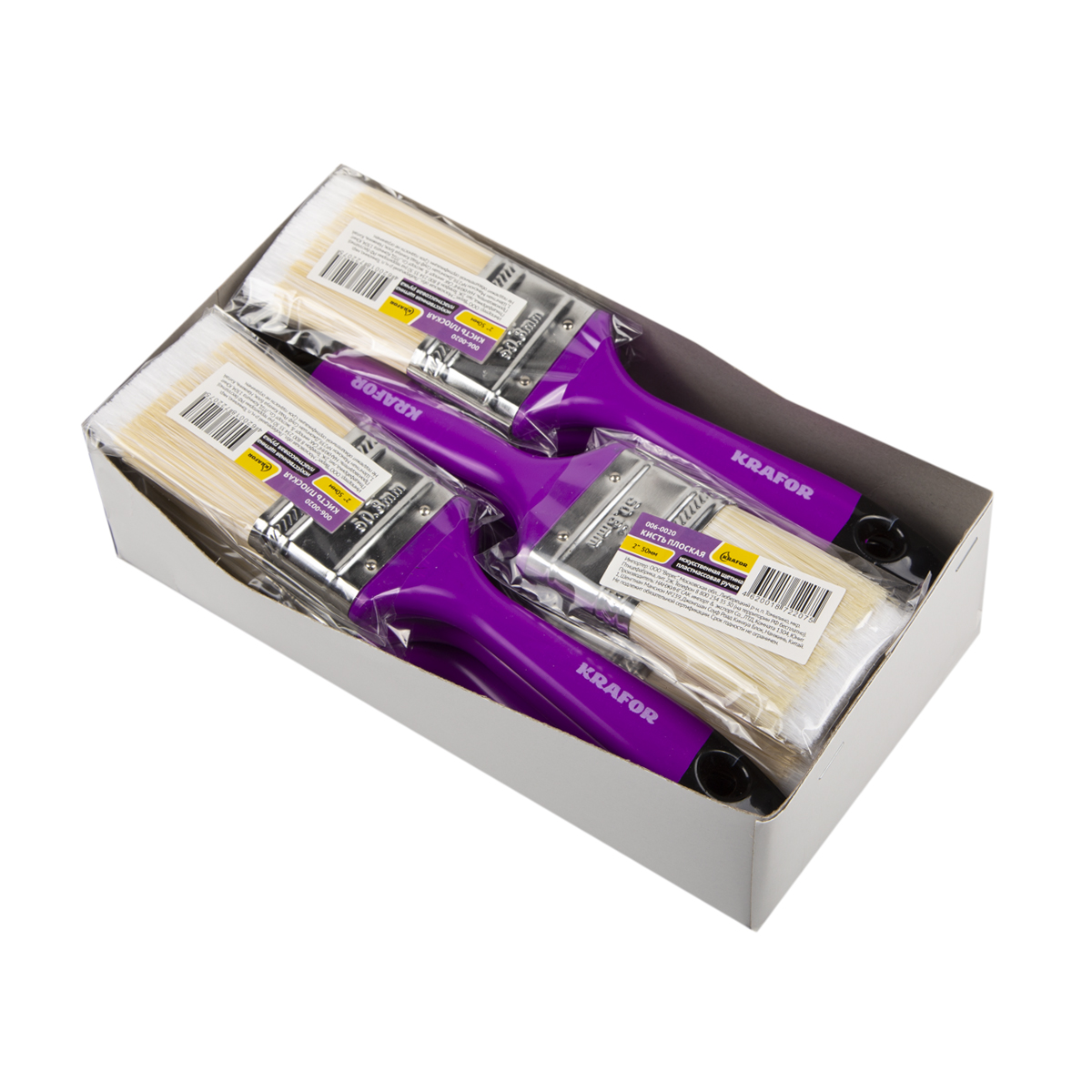 Кисть плоская искуств.щетина  №2 /50 мм  (12/240) пласт.ручка "krafor" 006-0020