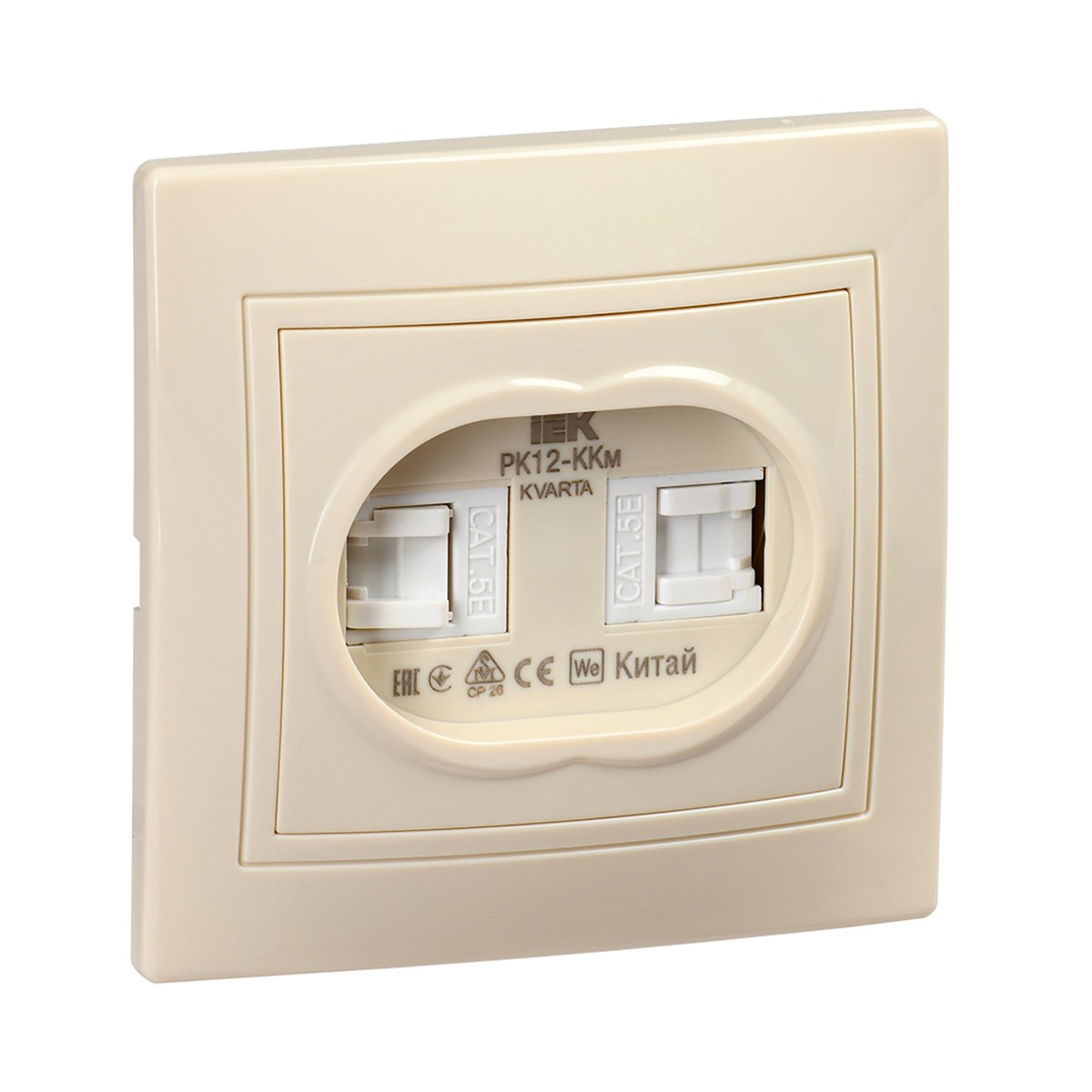 Розетка компьютерная "kvarta" 2-х местн. рк12-ккм, rj45, кремовый (1/10/200) "iek"