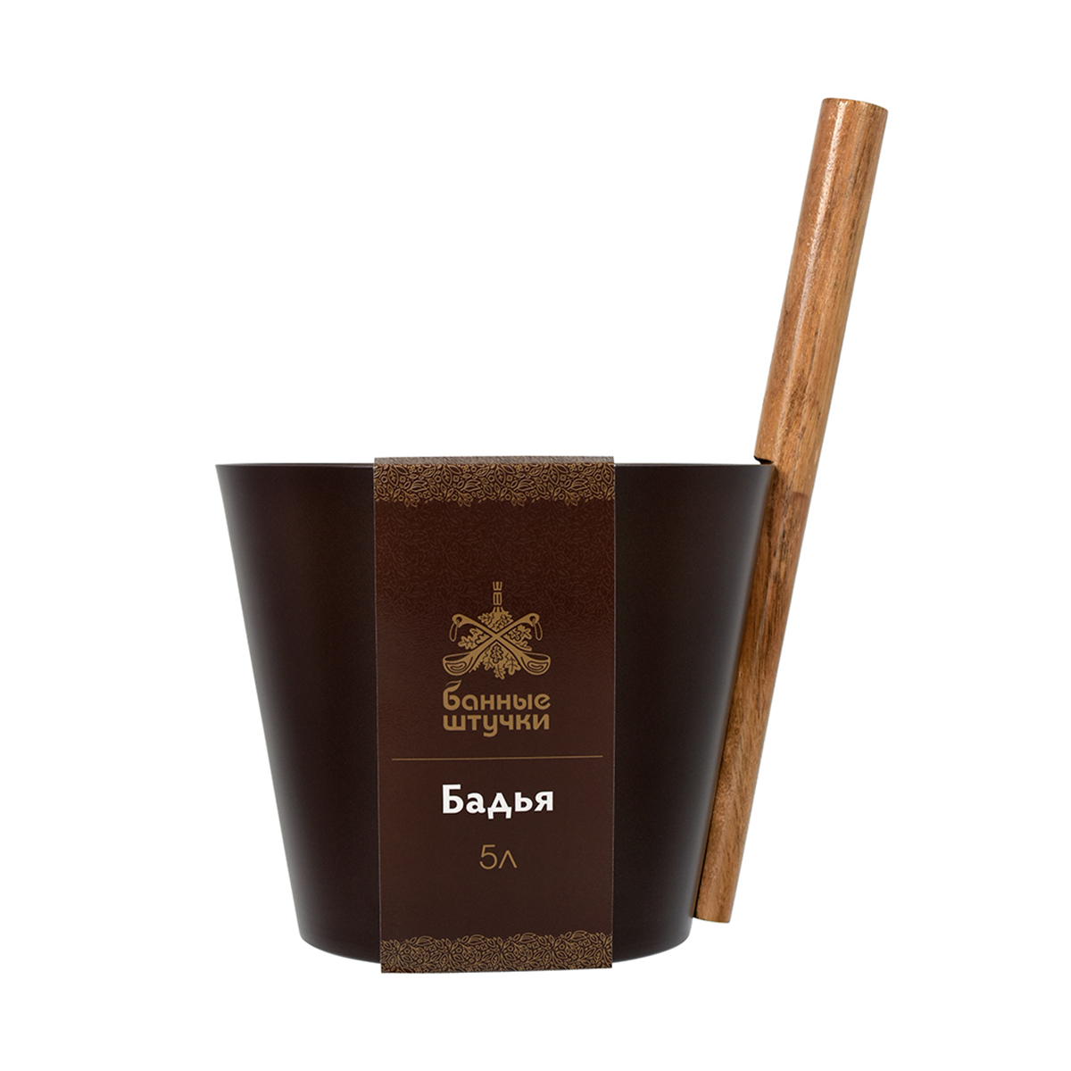 Бадья для бани и сауны алюмин. 5 л, дерев. ручка (коричневая) (1/4) "банные штучки" 41286