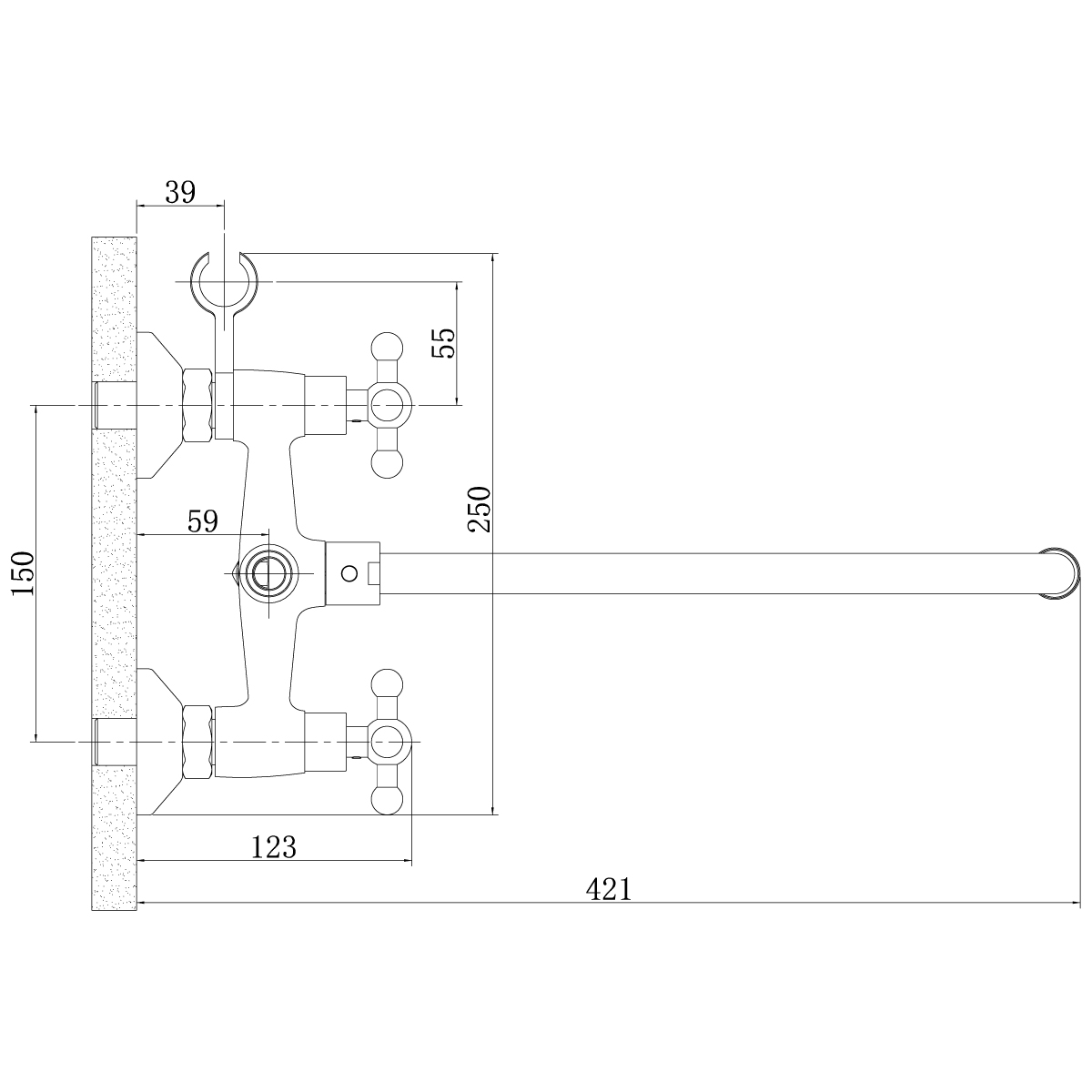 Смеситель для ванн  g02-84  s-образн. круглый излив, двухвентильный (1/12) "rossinka"