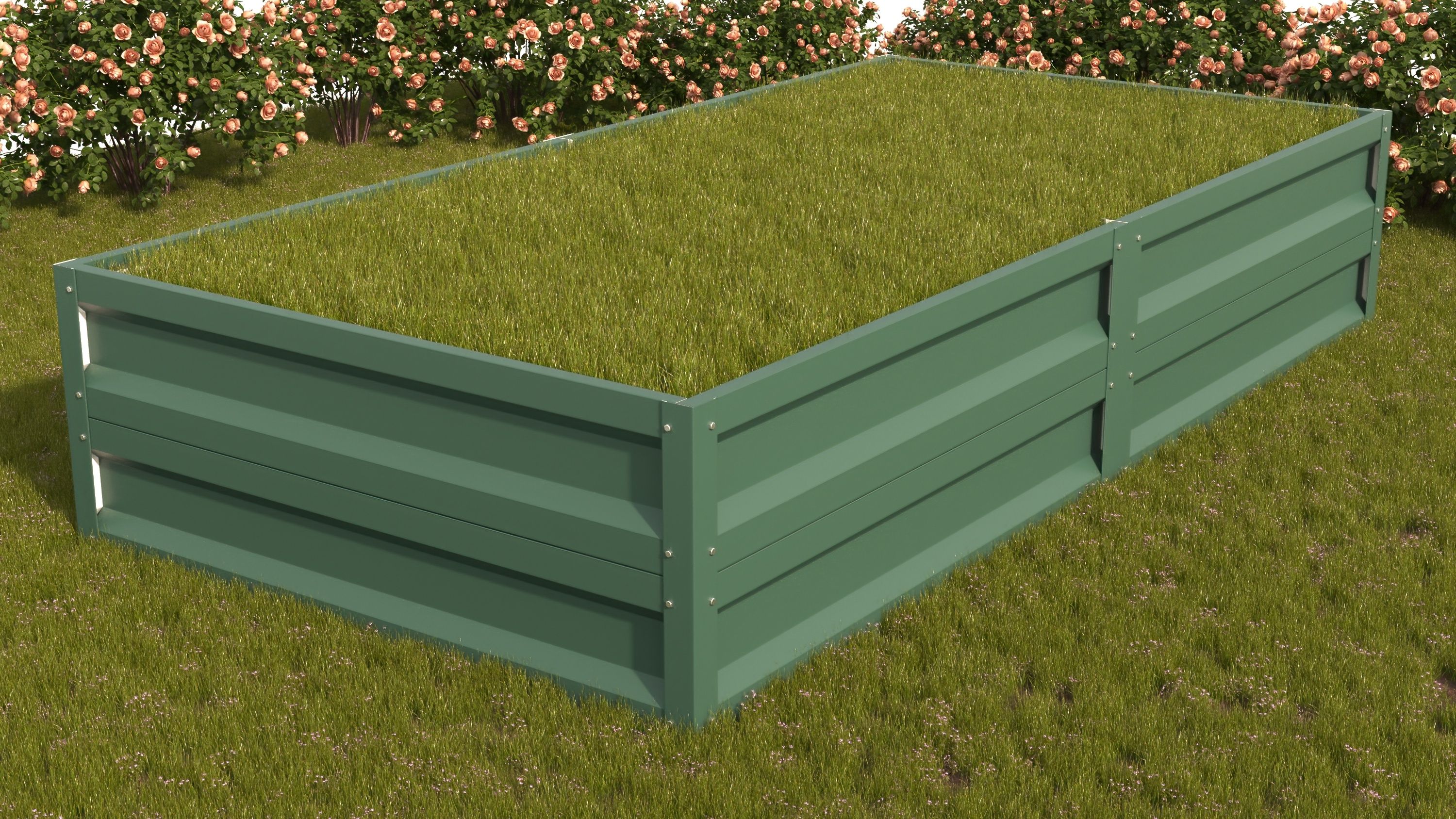 Грядка оцинкованная с полимерным покрытием Усиленная (с ребрами жесткости) , металл 0.6 мм, длина 10 м, ширина 0.9 м, высота 0.4 м, цвет Зеленый