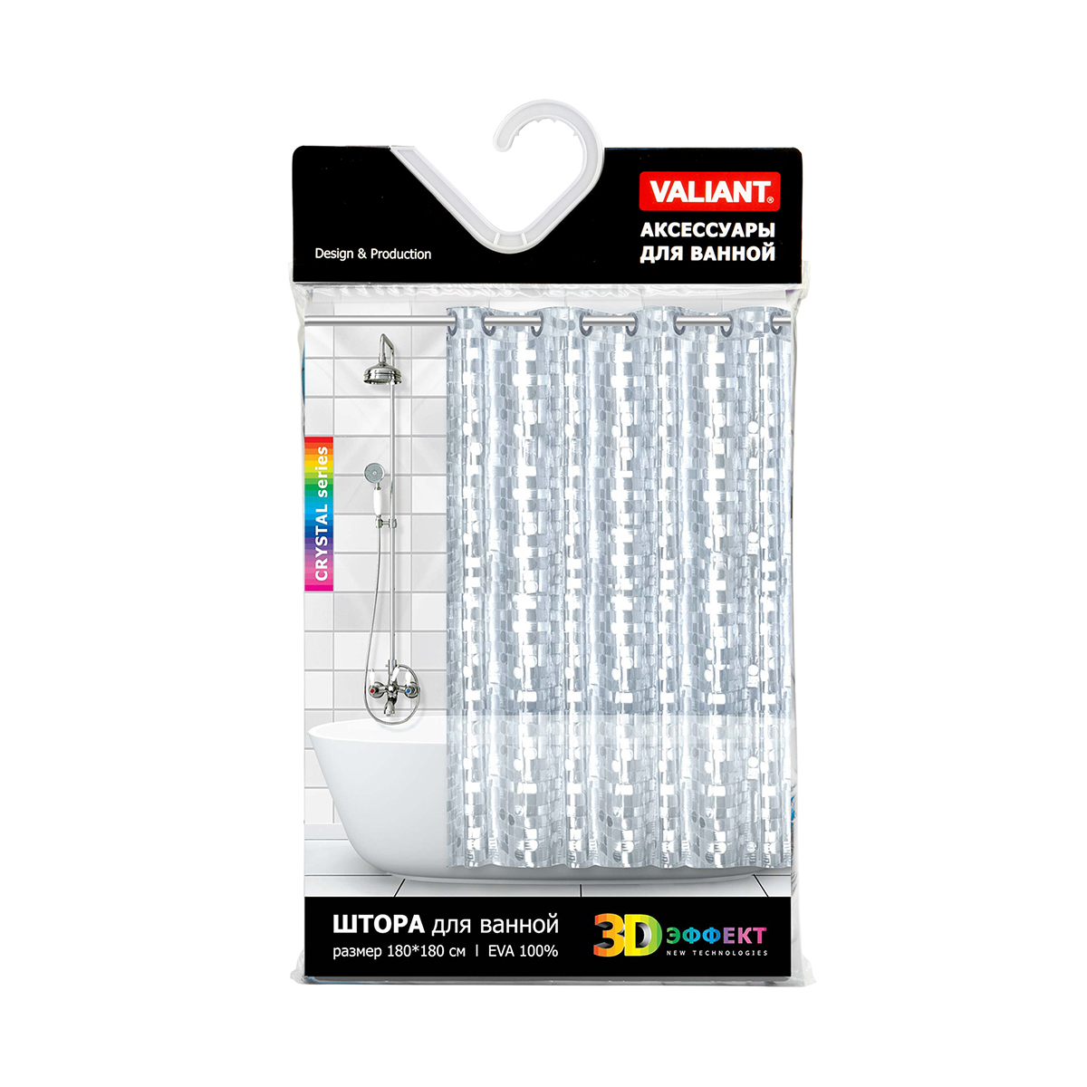 Штора для ванной 180*180 см (eva) "white shine" (1/24) "valiant" 3d-w