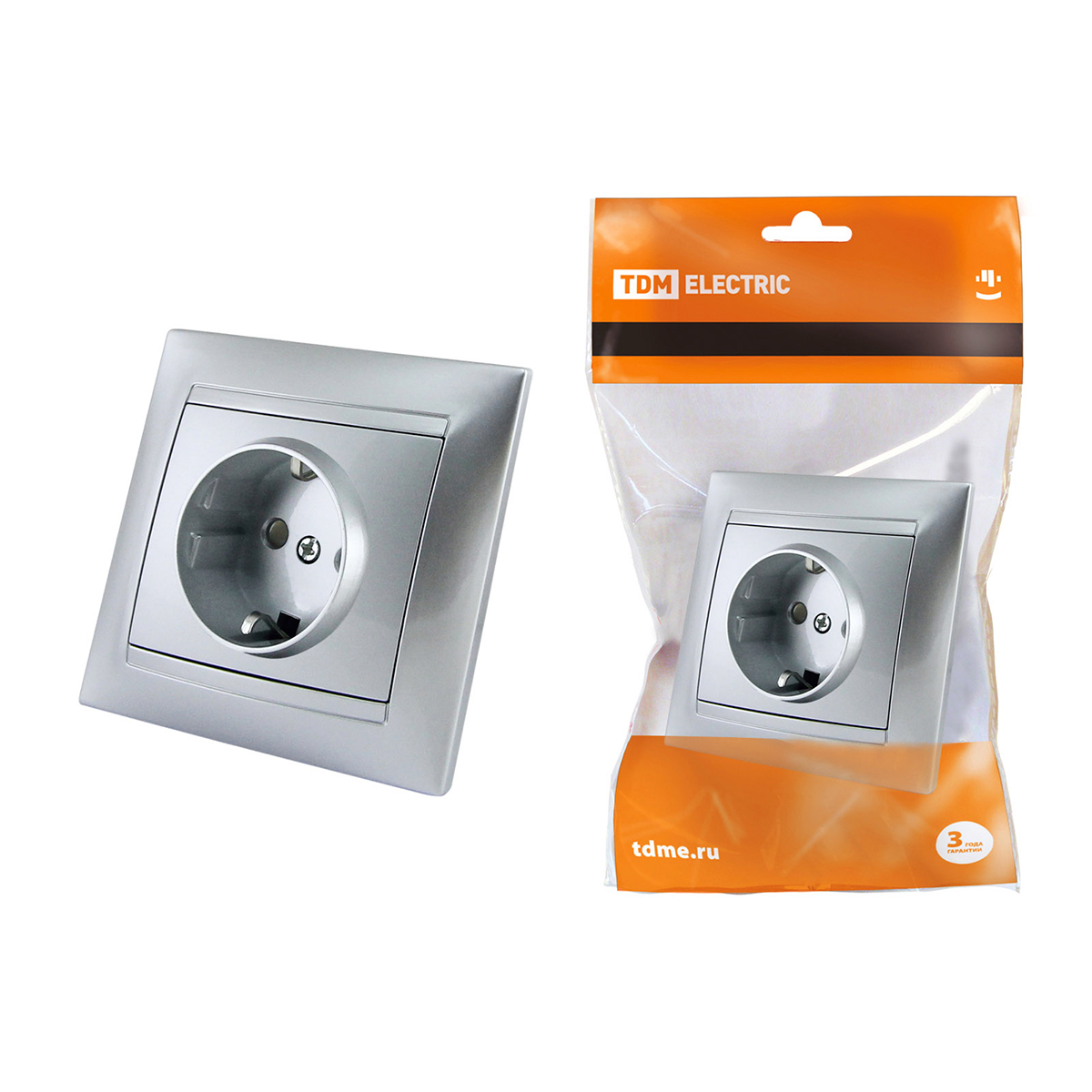 Розетка с заземл. 16а 250в ip20 с защитн. шторками "лама" серебр. металлик (1/10/120)tdm sq1815-0211