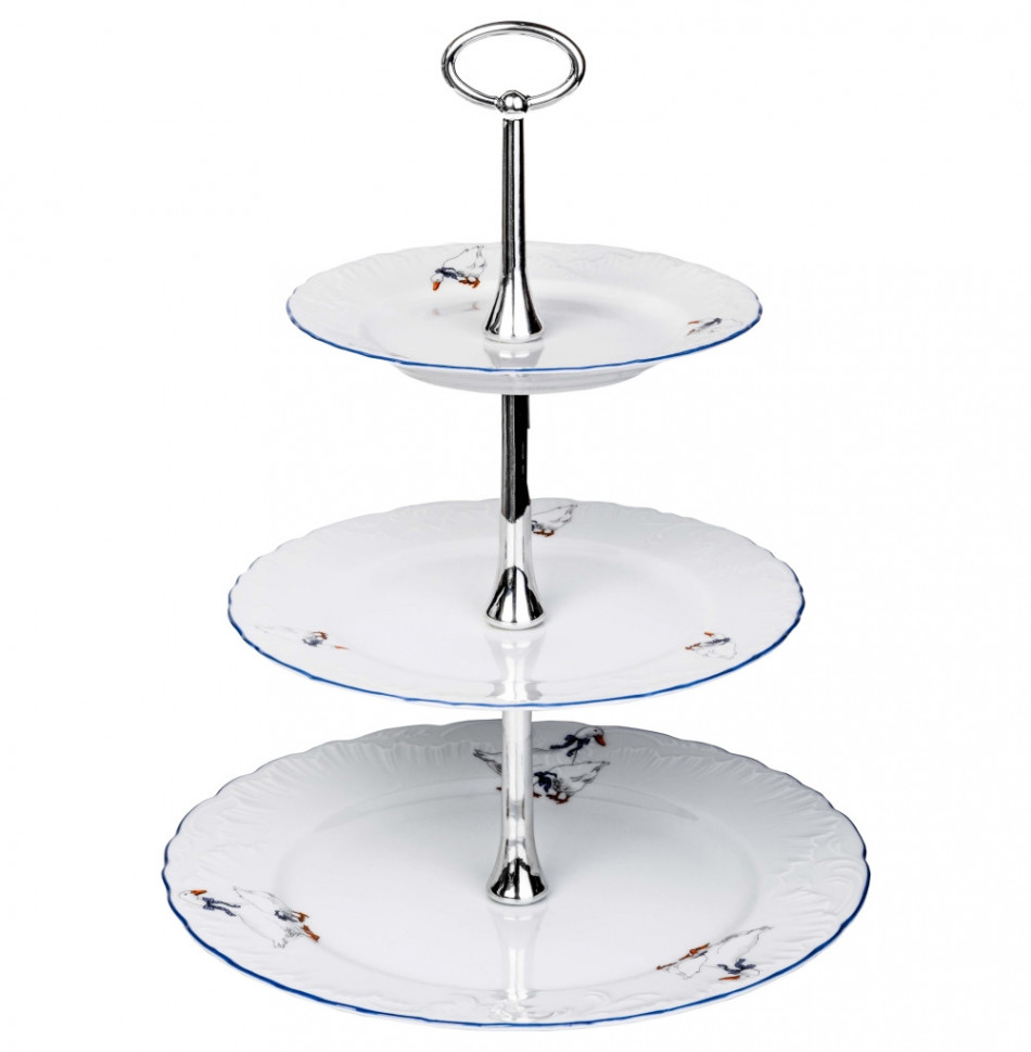 Блюдо 3-х ярусное "rococo" гуси 26/21/17 см (1/36) "cmielow" omd666-рококо-60