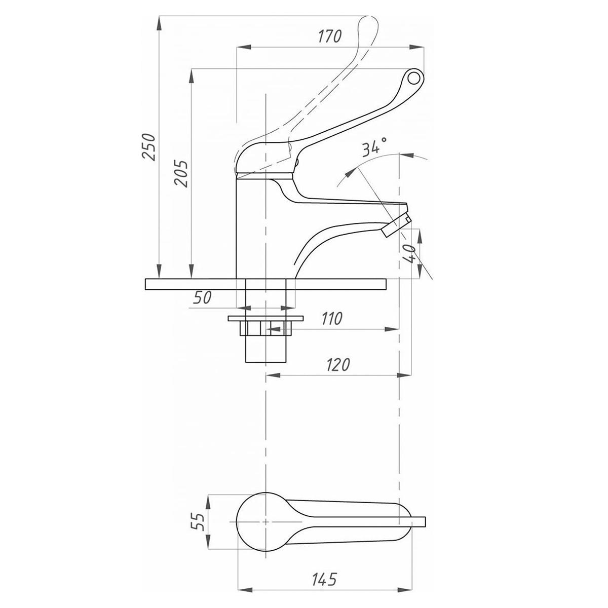 Смеситель для умывальника локтевой псм-740-055 (1/10) "профсан"