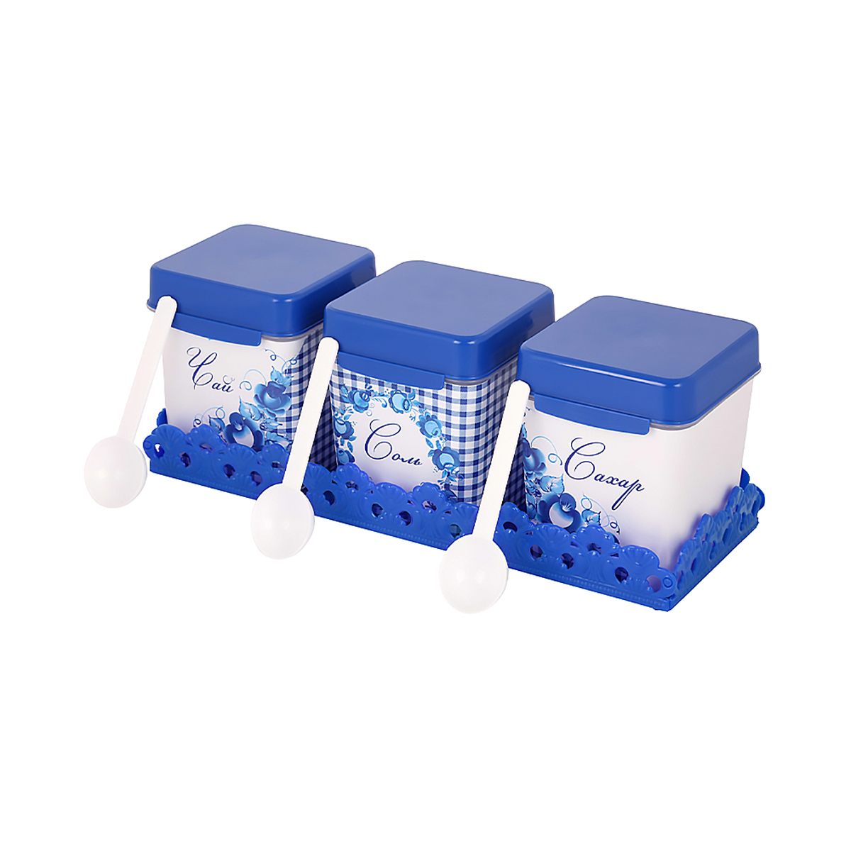 Набор емкостей "флорель"  1,2 л (чай,сахар,соль) на подставке (1/9) "альтернатива" м4724