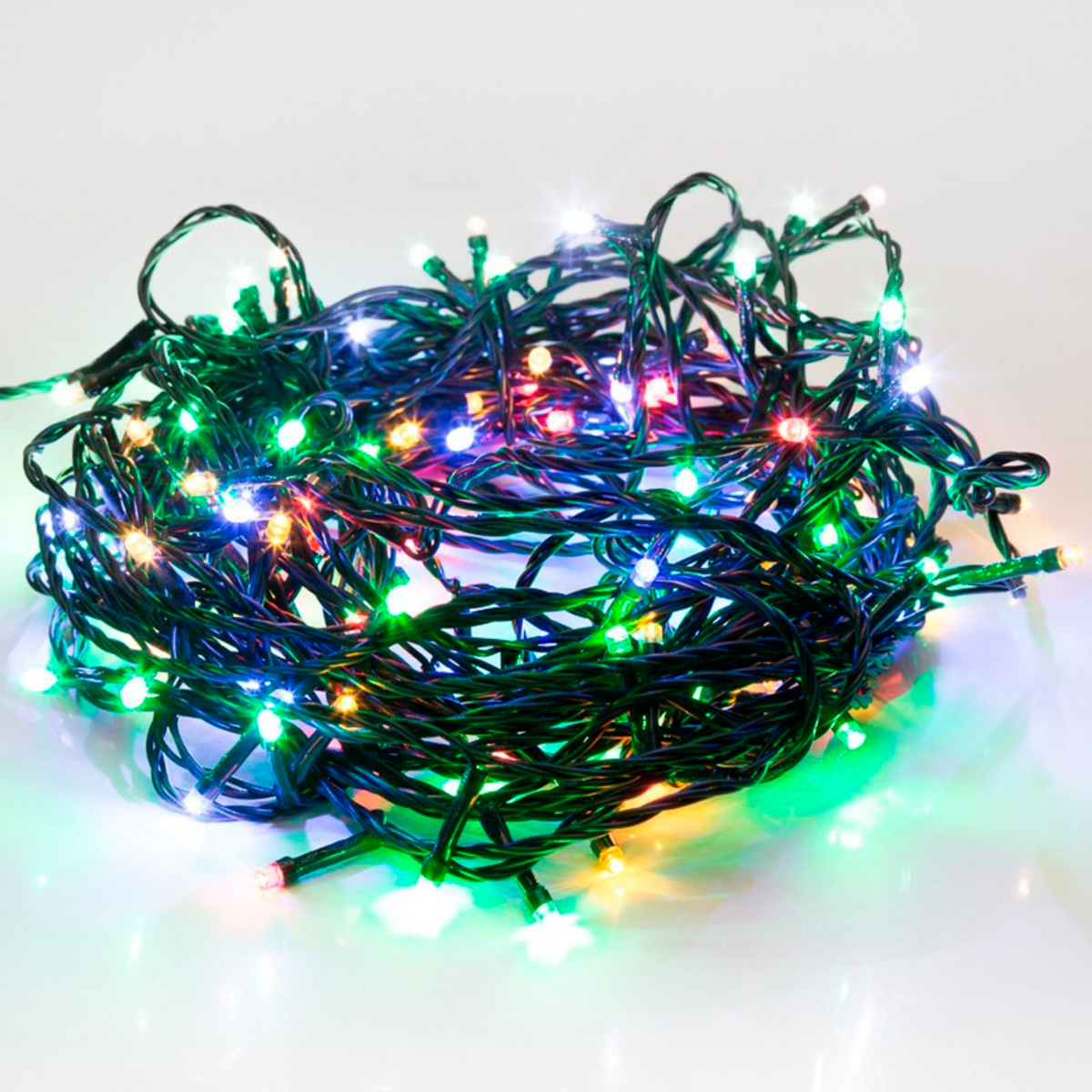 Электрогирлянда "твинкл лайт" 10 м, 80 разноцв. ламп, шнур зеленый (1/48) "neon-night" 303-049