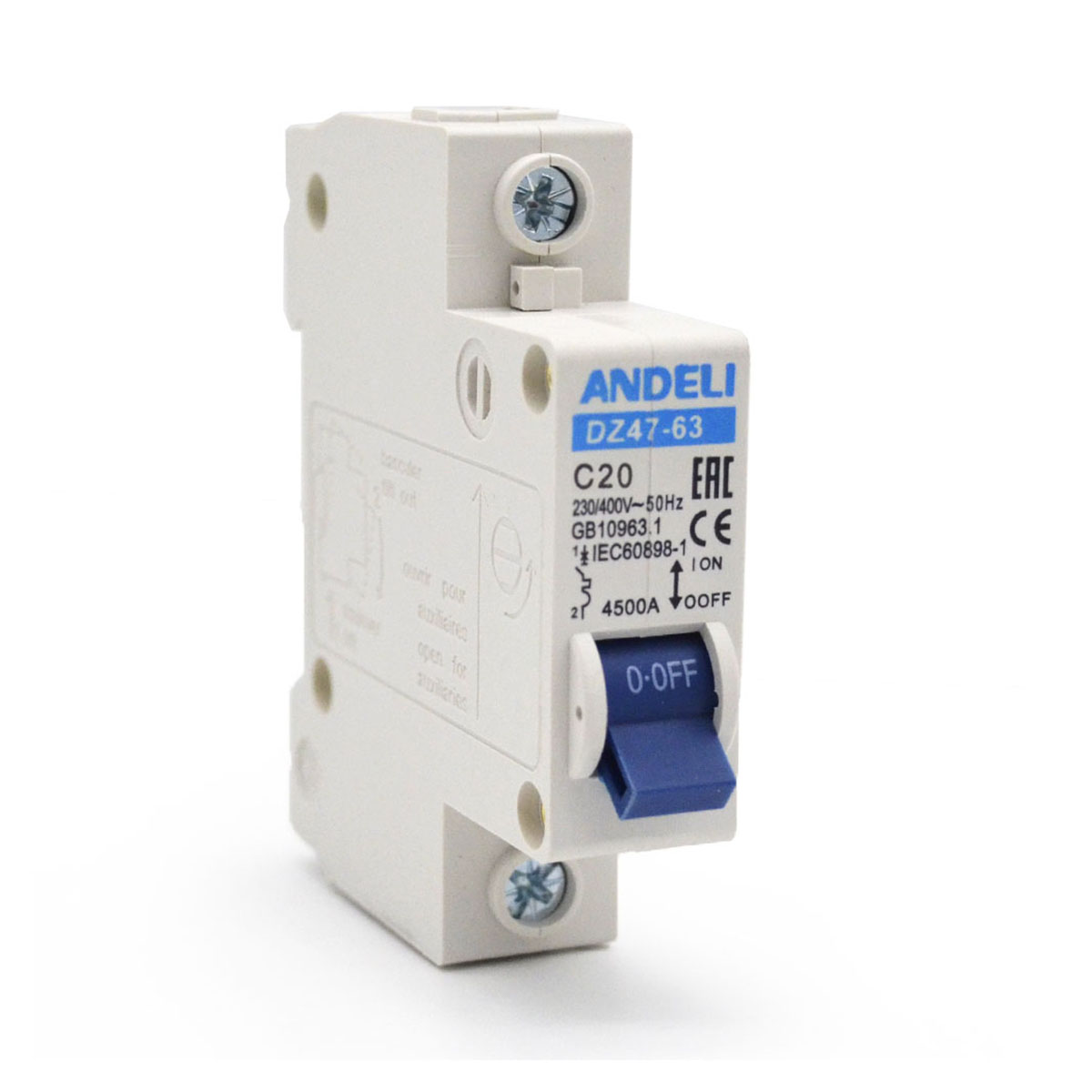 Выключатель автомат. dz47-63 1p 20a 4,5ka тип c (1/12/240) "andeli"