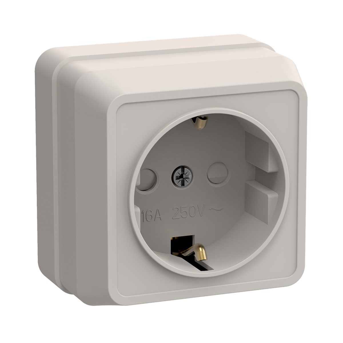 Розетка открыт. уст. "октава" 1 местн. с заземл, с шторк. рсш20-3-окм, 16а, кремов. (1/30/360) "iek"