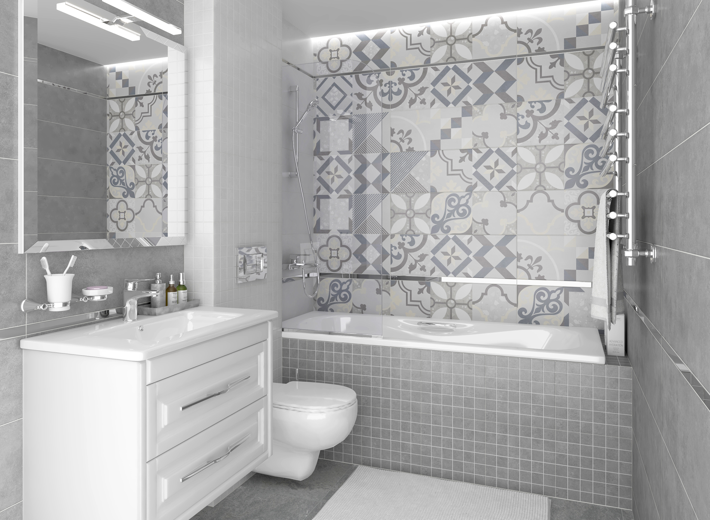 Cement плитка настенная серый узор 25x75