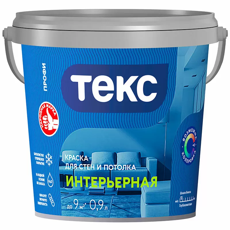 ТЕКС ИНТЕРЬЕРНАЯ краска для стен и потолка (Профи А) (0,9л)