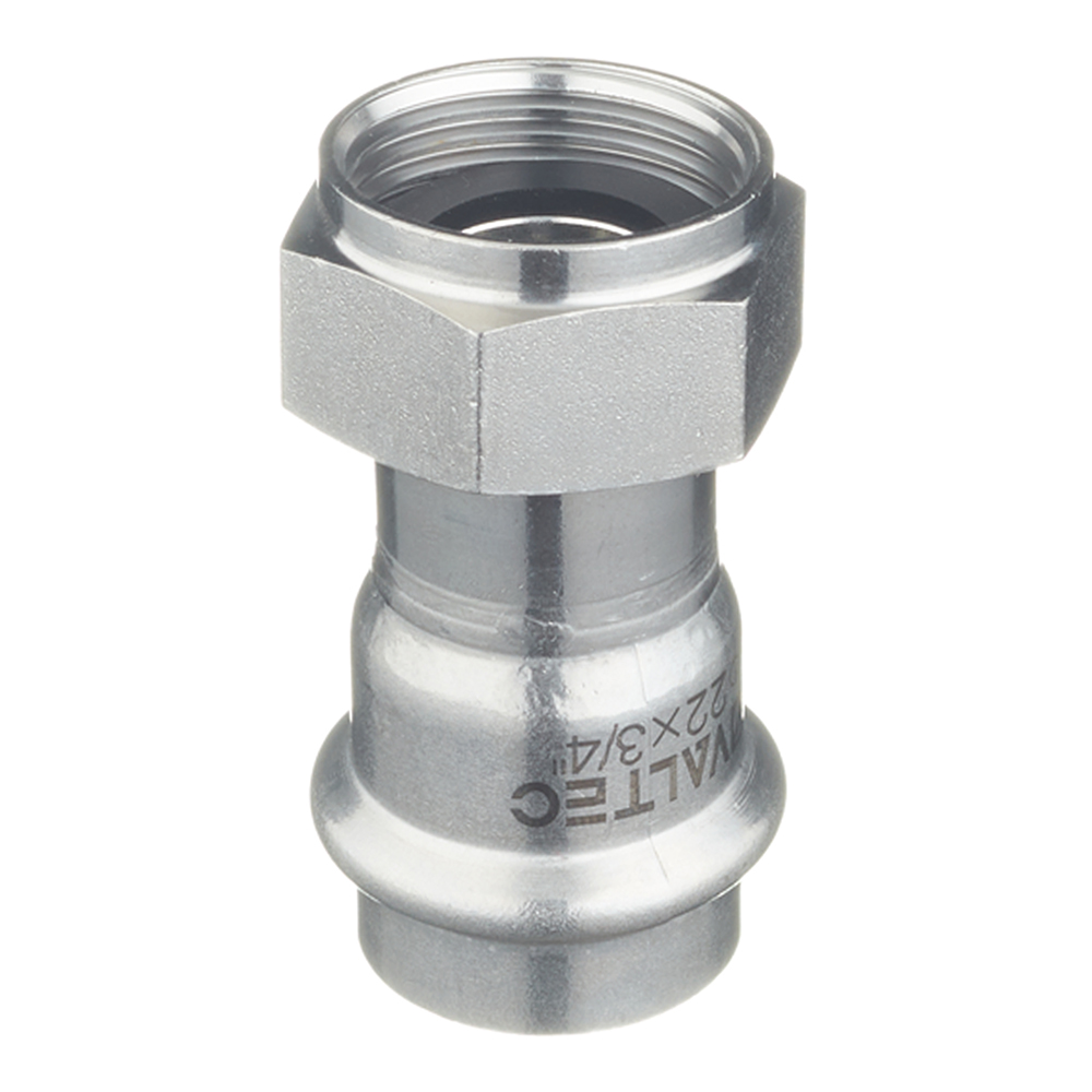 Муфта пресс-В с накидной гайкой 22 мм х 3/4" нержавеющая сталь VALTEC