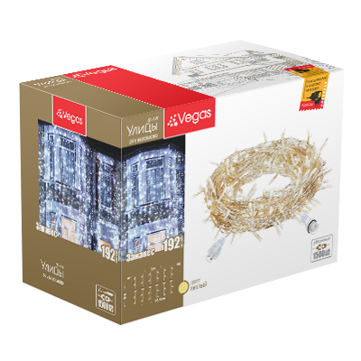 Электрогирлянда-конструктор "занавес" 1*4 м, 192 теплые лампы, 6 нитей (1/4) "vegas"