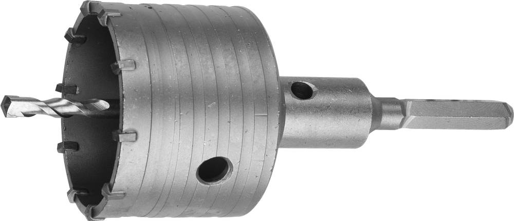 Коронка ЗУБР буровая, коническая посадка центрирующего сверла, шестигранный хвостовик, в сборе, 80мм