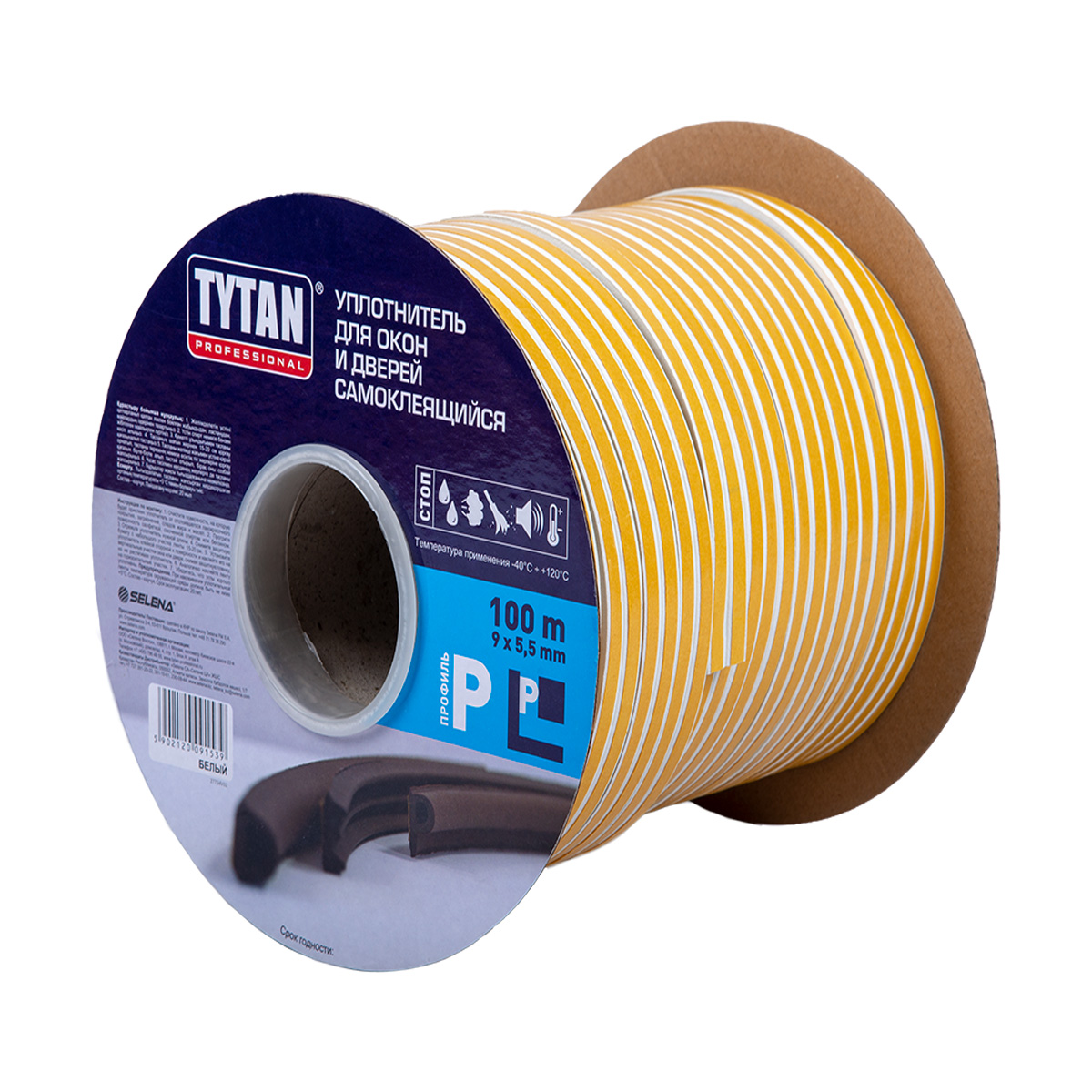 Уплотнитель p 9 х 5,5 мм белый бухта 100 м (1/2) "tytan professional"
