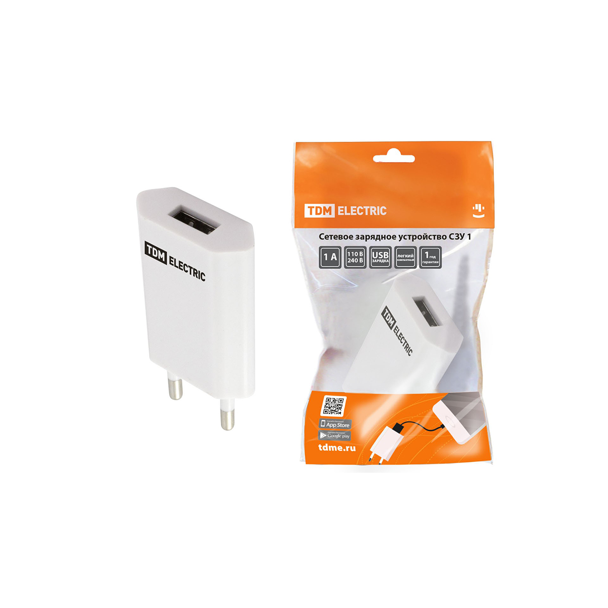 Зарядное устройство для телефона сетевое сзу-1, 1 usb (белый) (1/200) tdm sq1810-0001